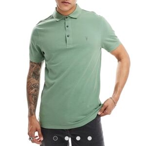 AllSaints Reform Slim Fit Polo Mens L Green Casual Comfy Minimalist